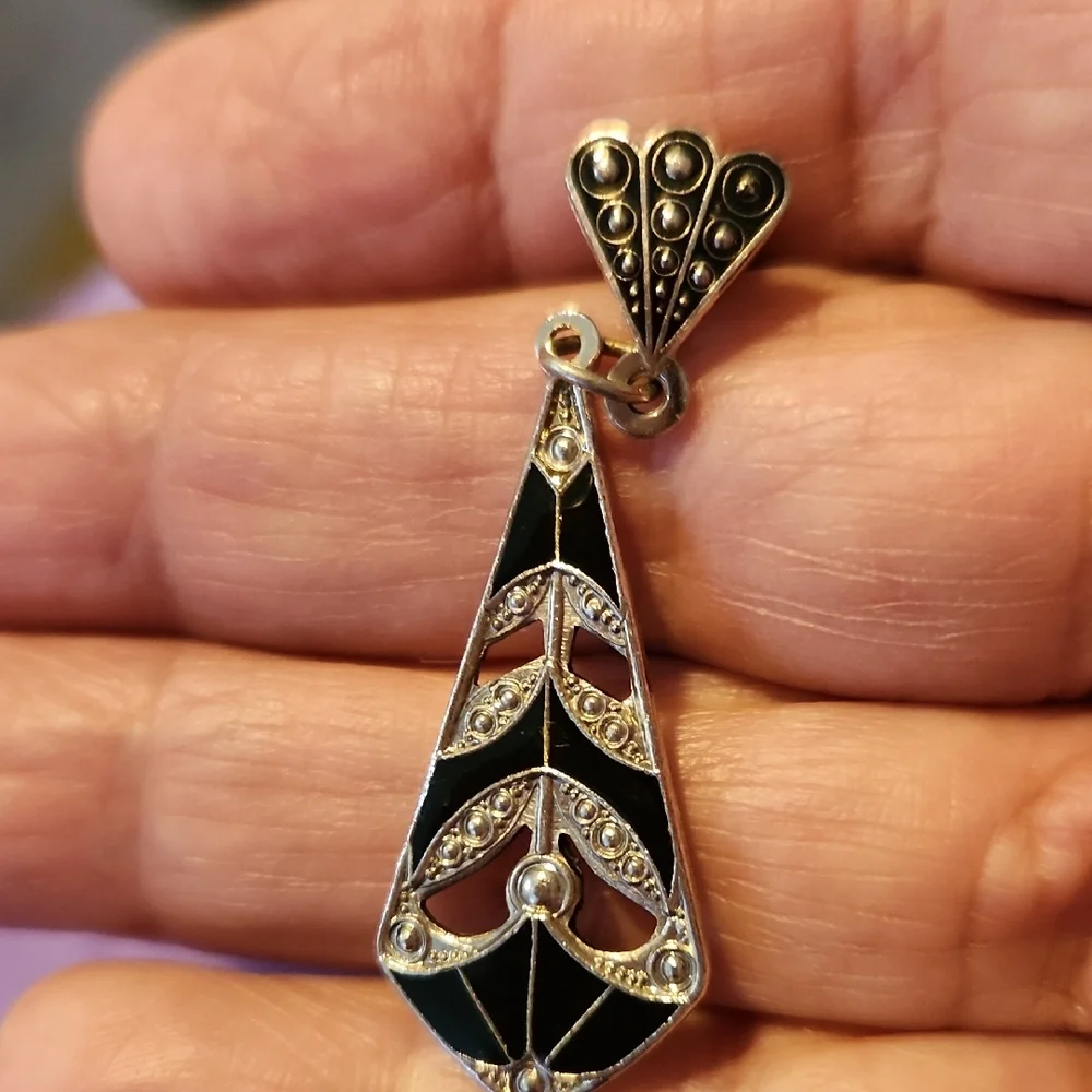 Black and Gold Geometric Dangle Earrings - Picture 3 of 4